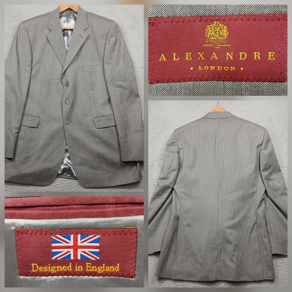 Alexandre London Men's‎ Gray Herringbone Blazer Sport Coat